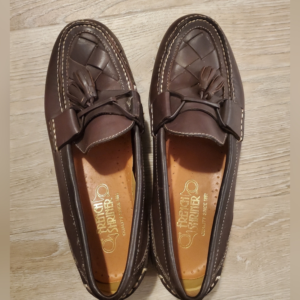 French Shriner M Brown Black Leather Dress Shoes 10.5 10 1/2 M Loafers Tassels.